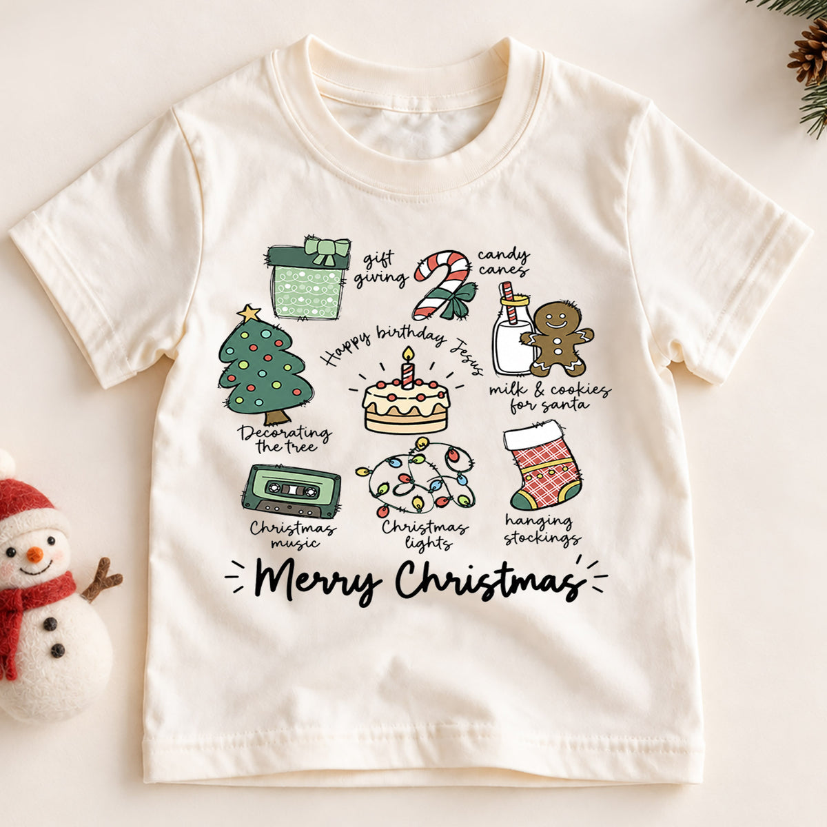 Christian Christmas Kids Shirt, Happy Birthday Jesus Holiday Tee, Christmas Traditions T Shirt, Religious Xmas Gift for Kids — product view 2
