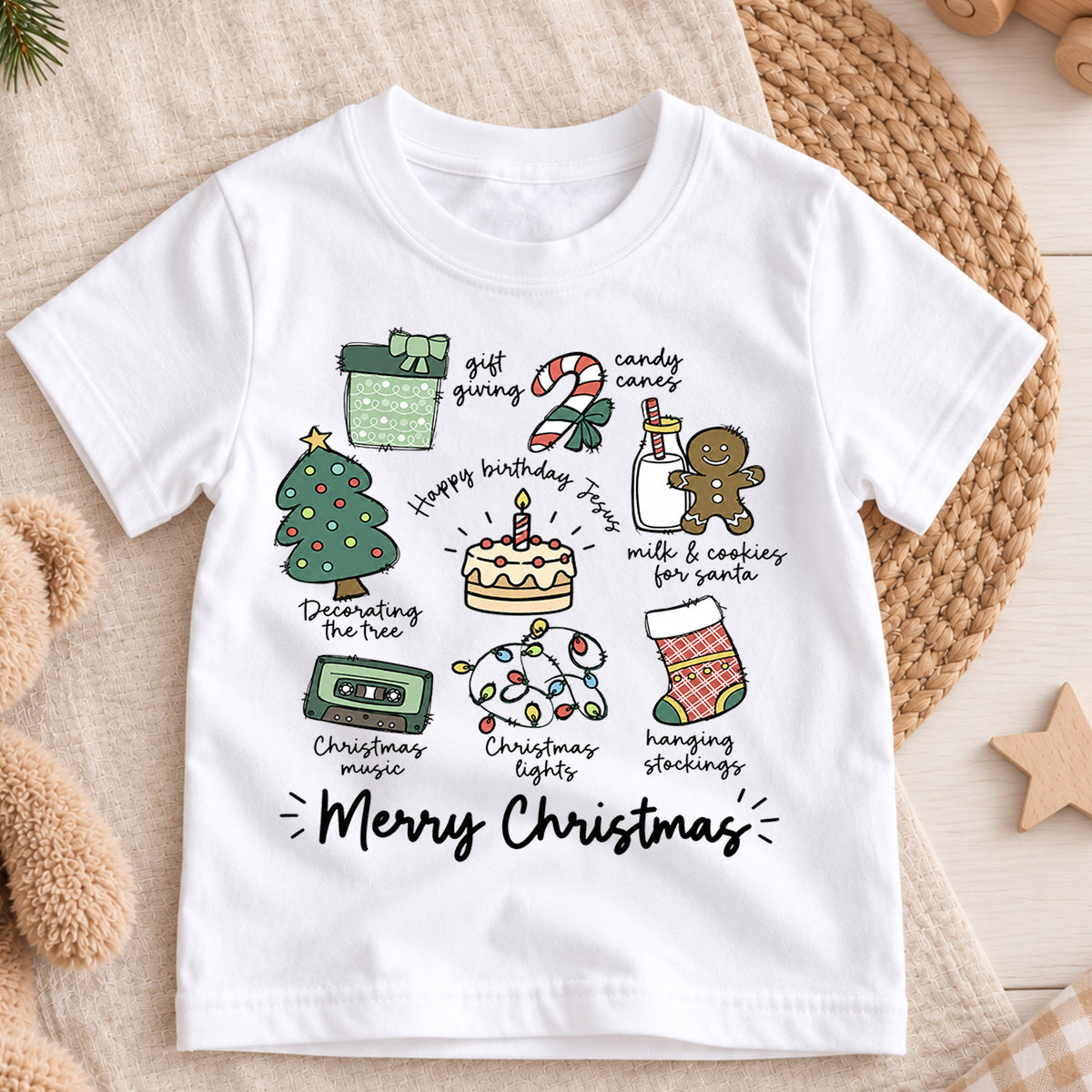 Christian Christmas Kids Shirt, Happy Birthday Jesus Holiday Tee, Christmas Traditions T Shirt, Religious Xmas Gift for Kids — product view 3