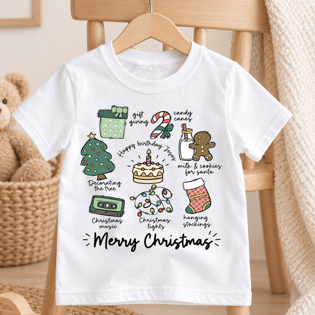 Christian Christmas Kids Shirt, Happy Birthday Jesus Holiday Tee, Christmas Traditions T Shirt, Religious Xmas Gift for Kids — product view 4