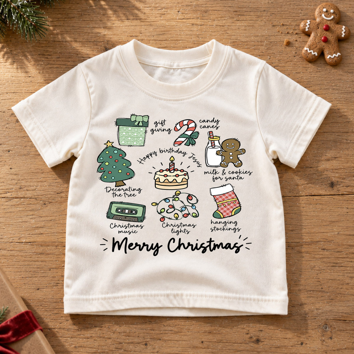 Christian Christmas Kids Shirt, Happy Birthday Jesus Holiday Tee, Christmas Traditions T Shirt, Religious Xmas Gift for Kids — product view 6