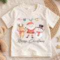 Merry Christmas Kids Shirt, Santa Reindeer Snowman Holiday Tee, Watercolor Christmas T Shirt, Cute Festive Gift for Children — product view 1