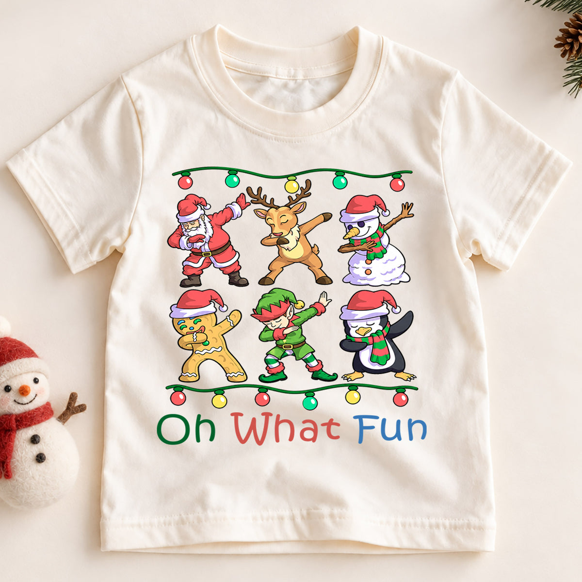 Oh What Fun Kids Christmas Shirt, Santa Reindeer Elf Holiday Tee, Funny Dabbing Xmas T Shirt, Festive Gift for Kids — product view 2