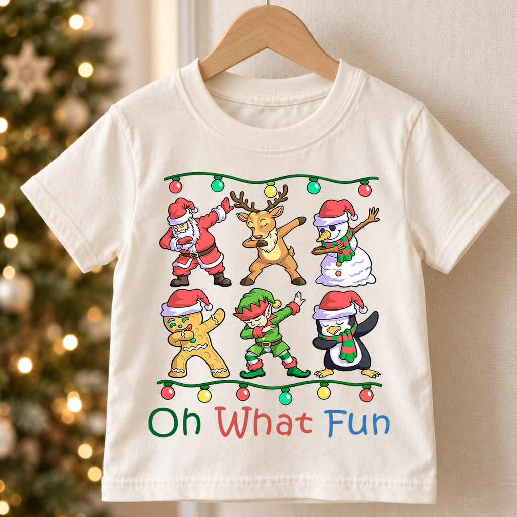 Oh What Fun Kids Christmas Shirt, Santa Reindeer Elf Holiday Tee, Funny Dabbing Xmas T Shirt, Festive Gift for Kids — product view 5