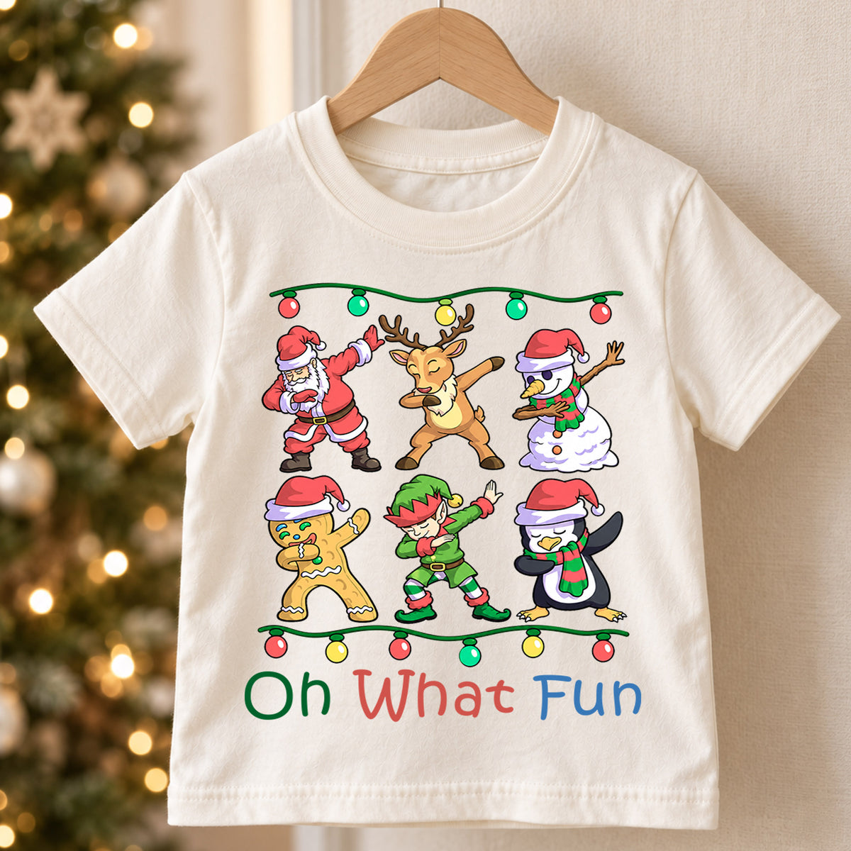 Oh What Fun Kids Christmas Shirt, Santa Reindeer Elf Holiday Tee, Funny Dabbing Xmas T Shirt, Festive Gift for Kids — product view 5