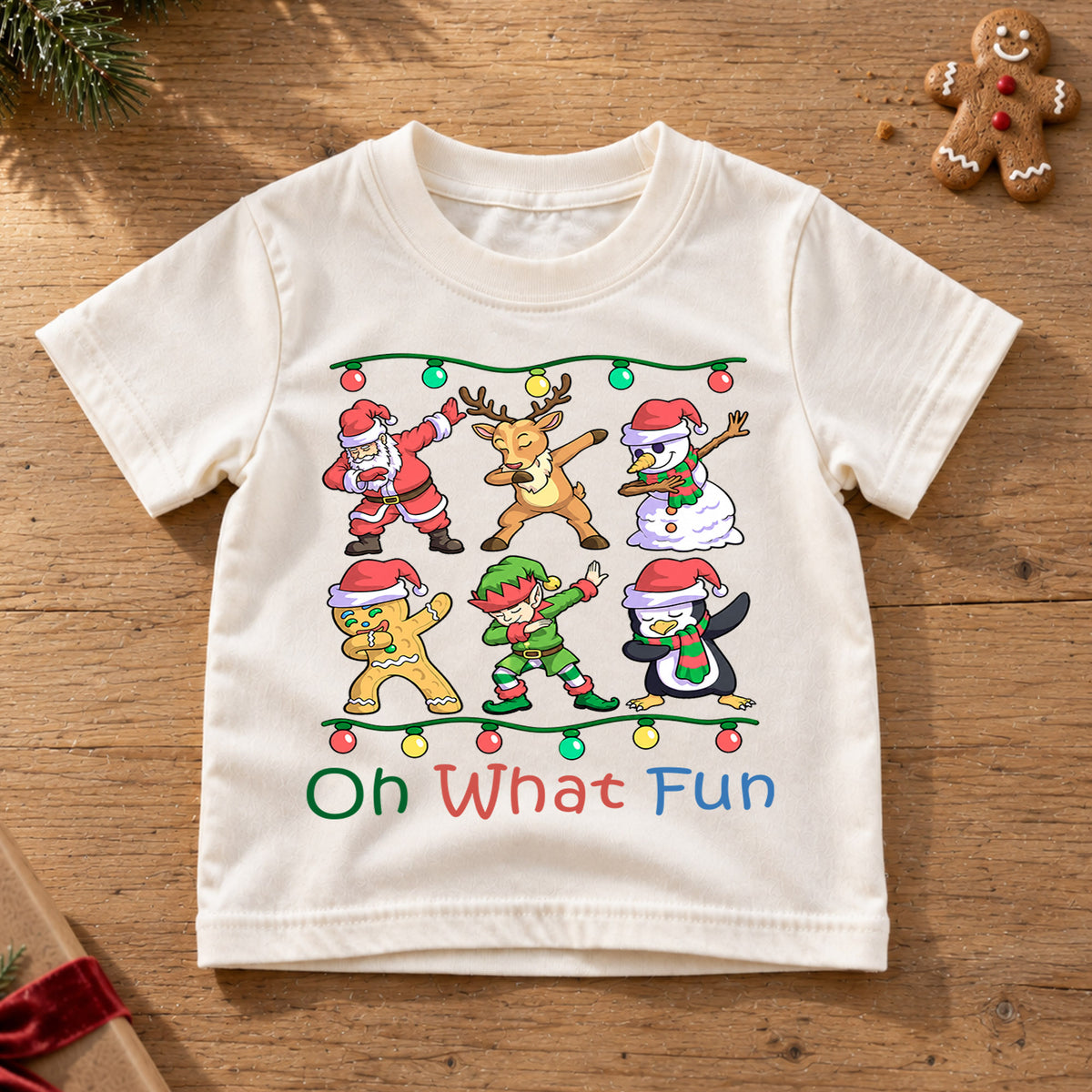 Oh What Fun Kids Christmas Shirt, Santa Reindeer Elf Holiday Tee, Funny Dabbing Xmas T Shirt, Festive Gift for Kids — product view 6