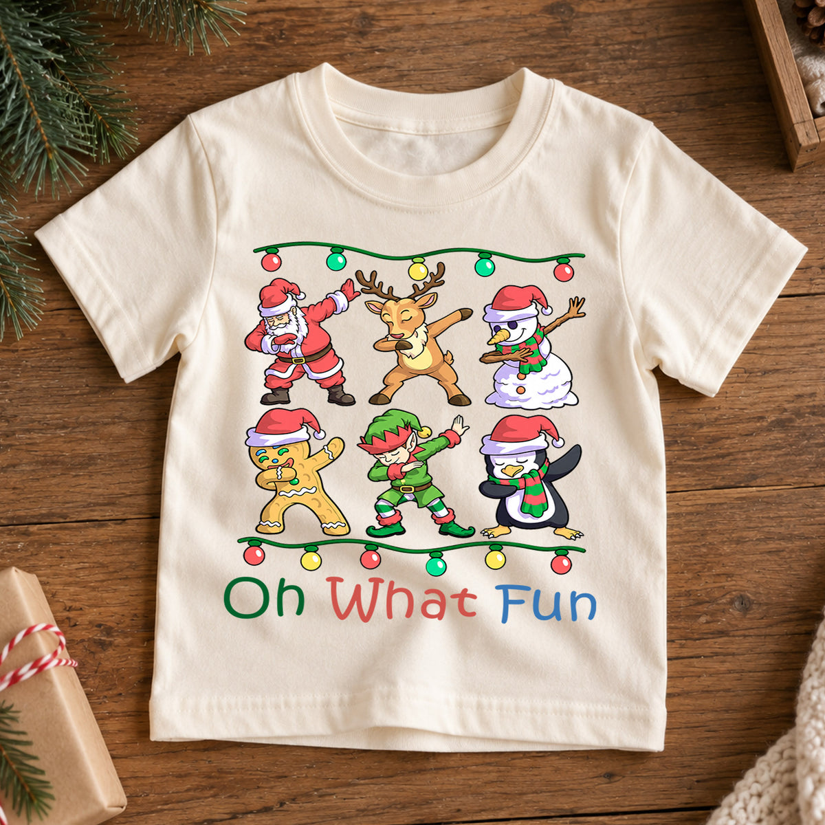 Oh What Fun Kids Christmas Shirt, Santa Reindeer Elf Holiday Tee, Funny Dabbing Xmas T Shirt, Festive Gift for Kids — product view 7