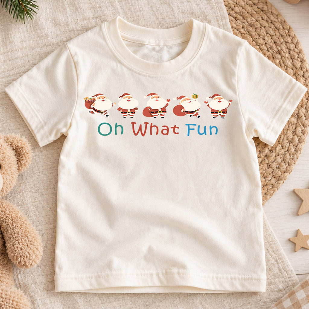 Oh What Fun Santa Kids Shirt, Cute Santa Claus Christmas T Shirt, Minimal Holiday Tee, Festive Xmas Gift for Children — product view 1