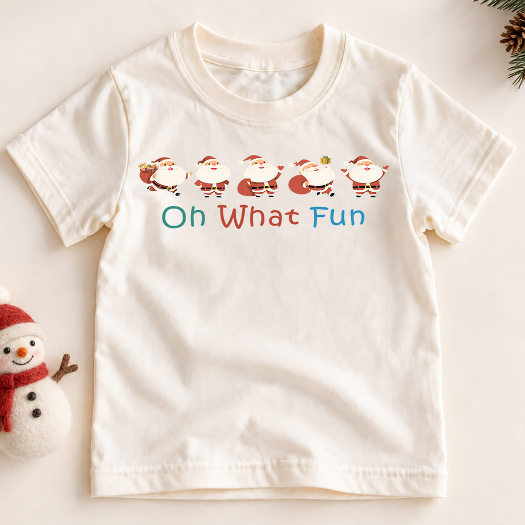Oh What Fun Santa Kids Shirt, Cute Santa Claus Christmas T Shirt, Minimal Holiday Tee, Festive Xmas Gift for Children — product view 2