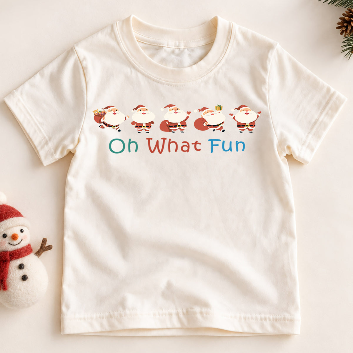 Oh What Fun Santa Kids Shirt, Cute Santa Claus Christmas T Shirt, Minimal Holiday Tee, Festive Xmas Gift for Children — product view 2