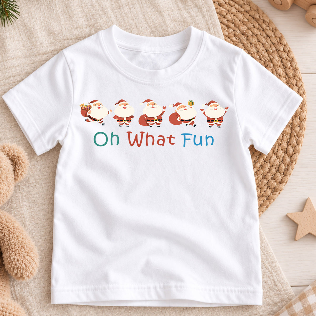 Oh What Fun Santa Kids Shirt, Cute Santa Claus Christmas T Shirt, Minimal Holiday Tee, Festive Xmas Gift for Children — product view 3