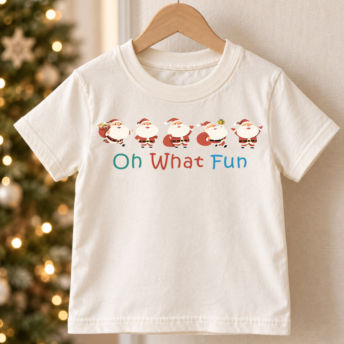 Oh What Fun Santa Kids Shirt, Cute Santa Claus Christmas T Shirt, Minimal Holiday Tee, Festive Xmas Gift for Children — product view 5