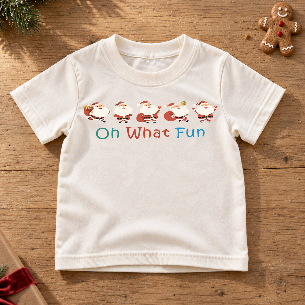 Oh What Fun Santa Kids Shirt, Cute Santa Claus Christmas T Shirt, Minimal Holiday Tee, Festive Xmas Gift for Children — product view 6