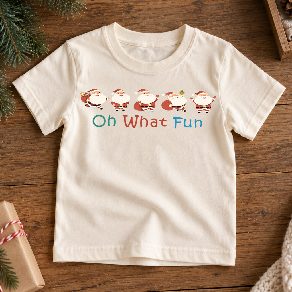 Oh What Fun Santa Kids Shirt, Cute Santa Claus Christmas T Shirt, Minimal Holiday Tee, Festive Xmas Gift for Children — product view 7