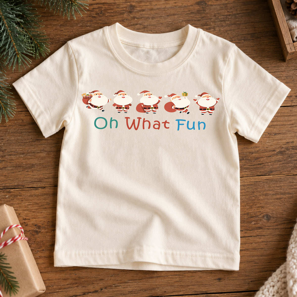 Oh What Fun Santa Kids Shirt, Cute Santa Claus Christmas T Shirt, Minimal Holiday Tee, Festive Xmas Gift for Children — product view 7