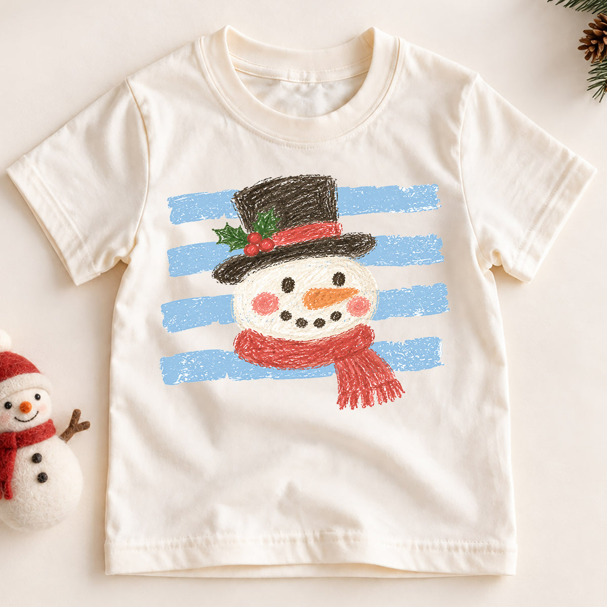 Snowman Kids Christmas Shirt, Crayon Snowman Holiday T Shirt, Cute Winter Drawing Tee, Festive Xmas Gift for Children — product view 2