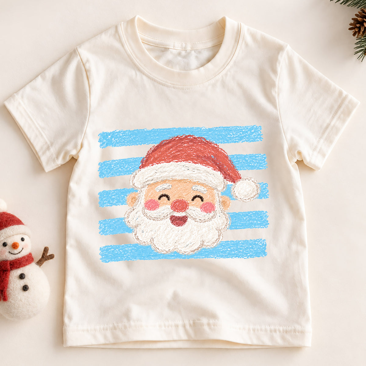 Santa Kids Christmas Shirt, Crayon Santa Claus Holiday T Shirt, Cute Hand Drawn Xmas Tee, Festive Gift for Children — product view 2