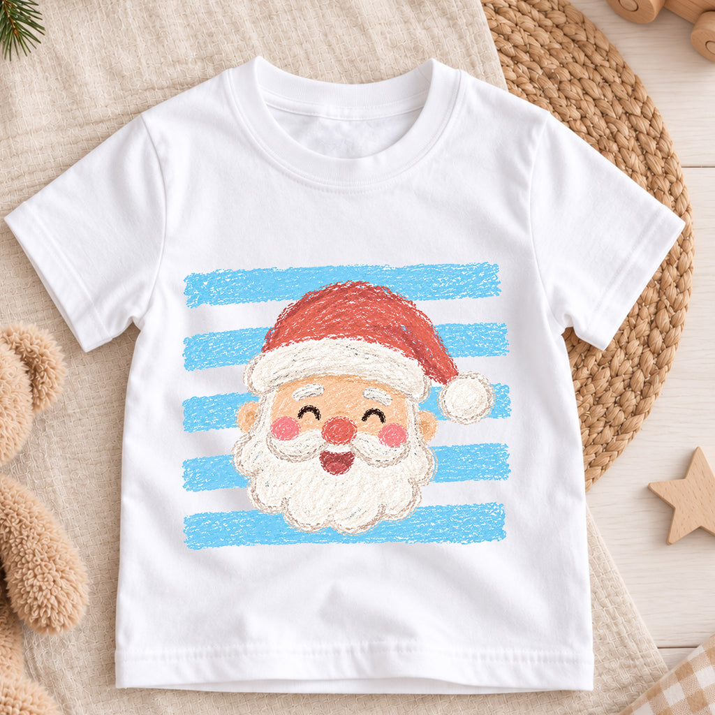 Santa Kids Christmas Shirt, Crayon Santa Claus Holiday T Shirt, Cute Hand Drawn Xmas Tee, Festive Gift for Children — product view 3
