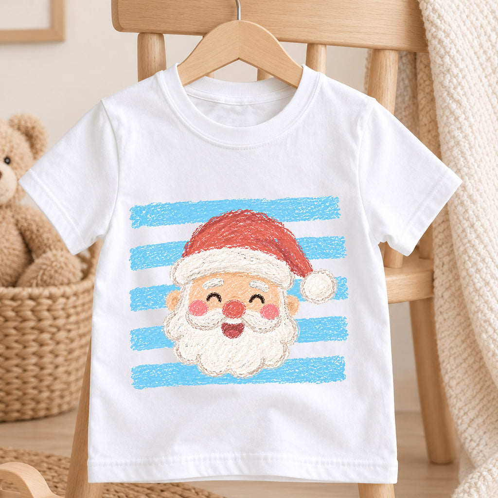Santa Kids Christmas Shirt, Crayon Santa Claus Holiday T Shirt, Cute Hand Drawn Xmas Tee, Festive Gift for Children — product view 4