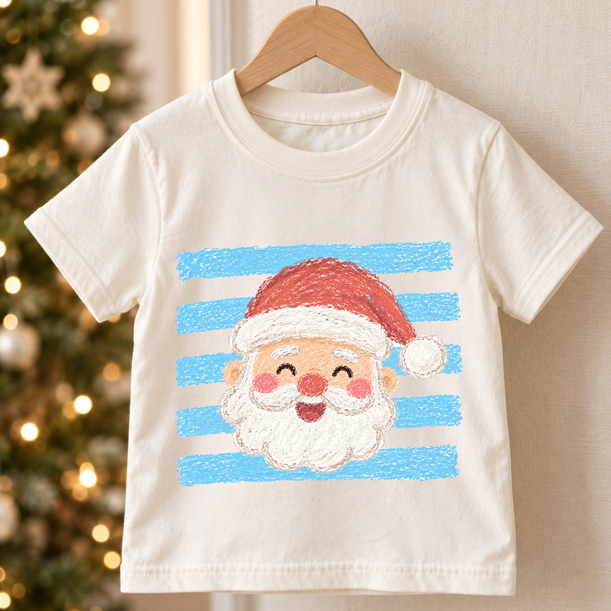 Santa Kids Christmas Shirt, Crayon Santa Claus Holiday T Shirt, Cute Hand Drawn Xmas Tee, Festive Gift for Children — product view 5