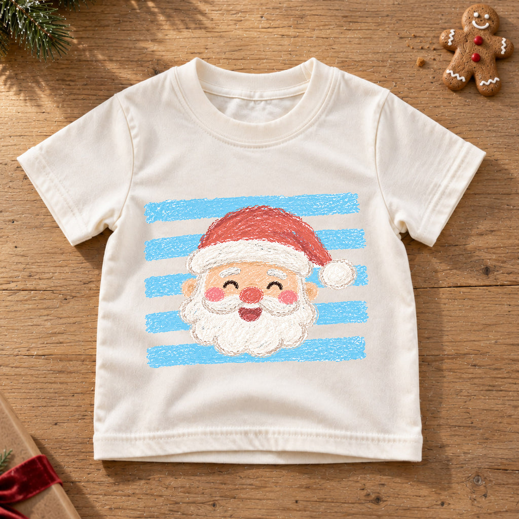 Santa Kids Christmas Shirt, Crayon Santa Claus Holiday T Shirt, Cute Hand Drawn Xmas Tee, Festive Gift for Children — product view 6