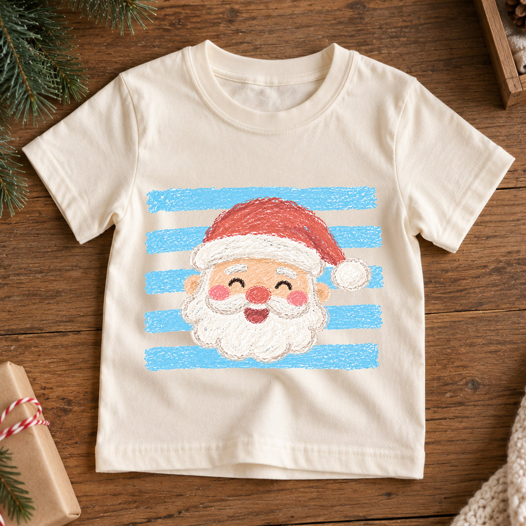 Santa Kids Christmas Shirt, Crayon Santa Claus Holiday T Shirt, Cute Hand Drawn Xmas Tee, Festive Gift for Children — product view 7