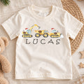 Custom Construction Christmas Kids T-Shirt, Personalized Name Digger Truck Holiday Shirt, 1st Christmas Gift, 1st Birthday Boy Outfit — product view 1
