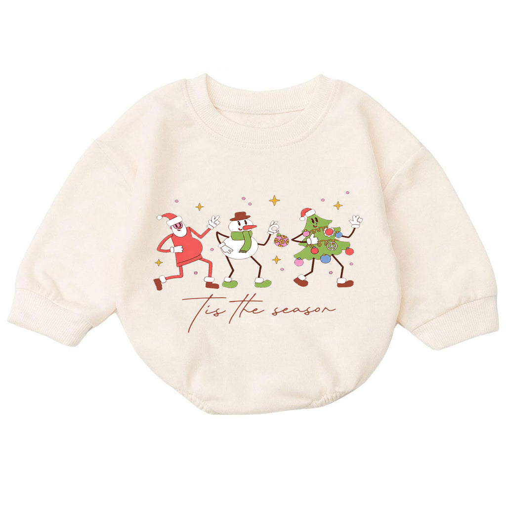Christmas Character Baby Romper, Retro Santa Snowman Tree Outfit, Cute Toddler Holiday Gift, Tis the Season — product view 7
