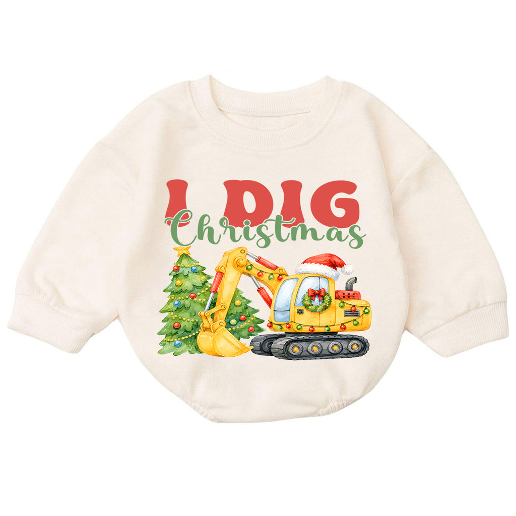 Christmas Construction Baby Romper, I Dig Christmas Excavator Outfit, Cute Toddler Holiday Romper, Baby 1st Christmas Gift — product view 7