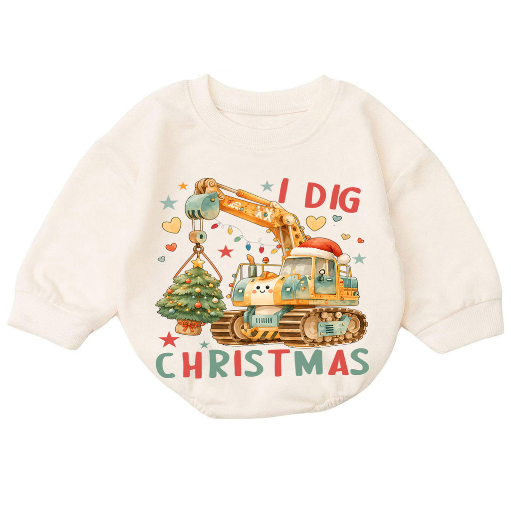 Excavator Christmas Baby Romper, I Dig Christmas Crane Tree Outfit, Construction Toddler Romper, Baby 1st Christmas Gift — product view 7