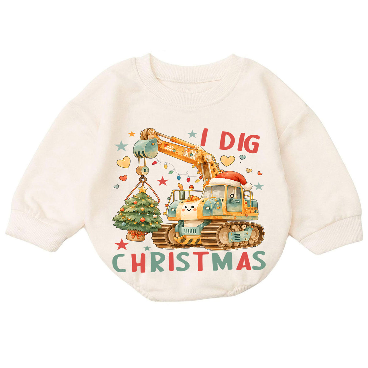 Excavator Christmas Baby Romper, I Dig Christmas Crane Tree Outfit, Construction Toddler Romper, Baby 1st Christmas Gift — product view 7