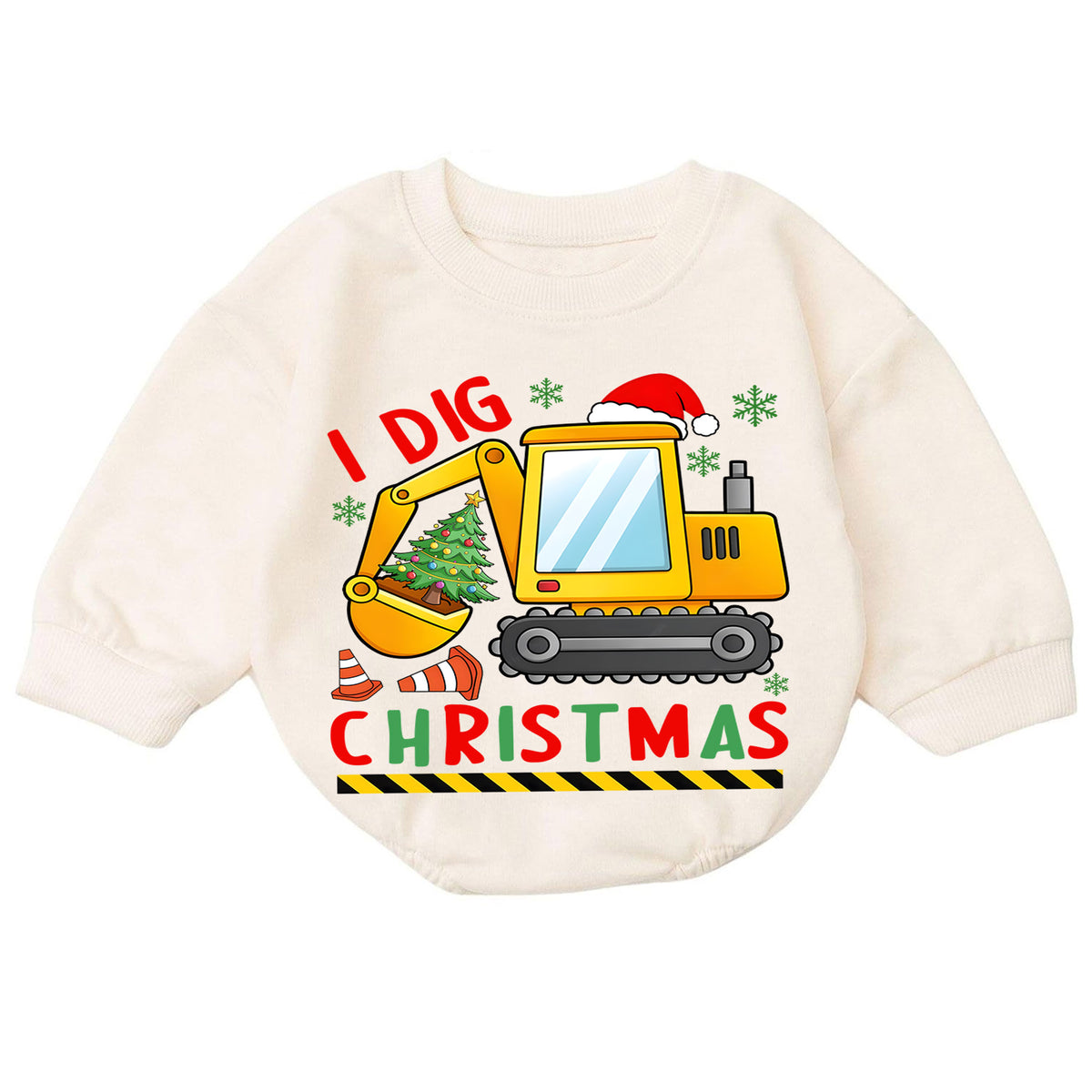 Construction Christmas Baby Romper, Cute Excavator Holiday Outfit, I Dig Christmas Toddler Romper, Baby 1st Christmas Gift — product view 7