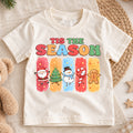 Tis the Season Kids Christmas Shirt, Santa Snowman Gingerbread Holiday Tee, Cute Christmas Character T Shirt, Xmas Gift for Kids — product view 1