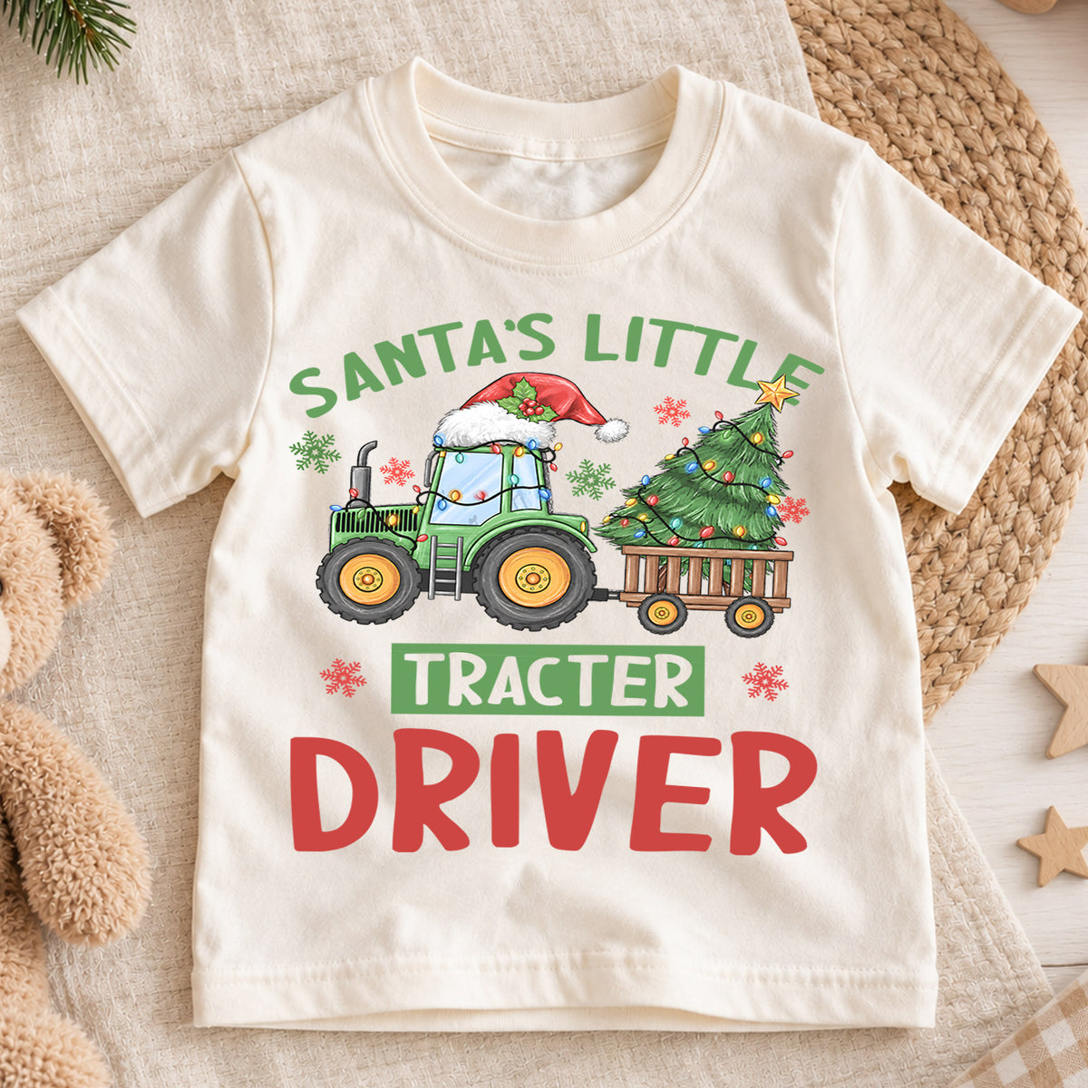 Santa's Little Tractor Driver Kids Christmas Shirt, Christmas Tractor Tee, Farm Holiday T Shirt, Xmas Gift for Tractor Lover — product view 1