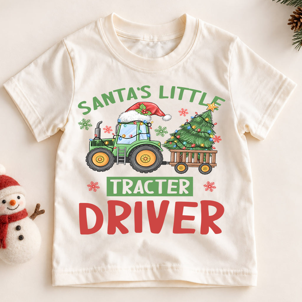Santa's Little Tractor Driver Kids Christmas Shirt, Christmas Tractor Tee, Farm Holiday T Shirt, Xmas Gift for Tractor Lover — product view 2