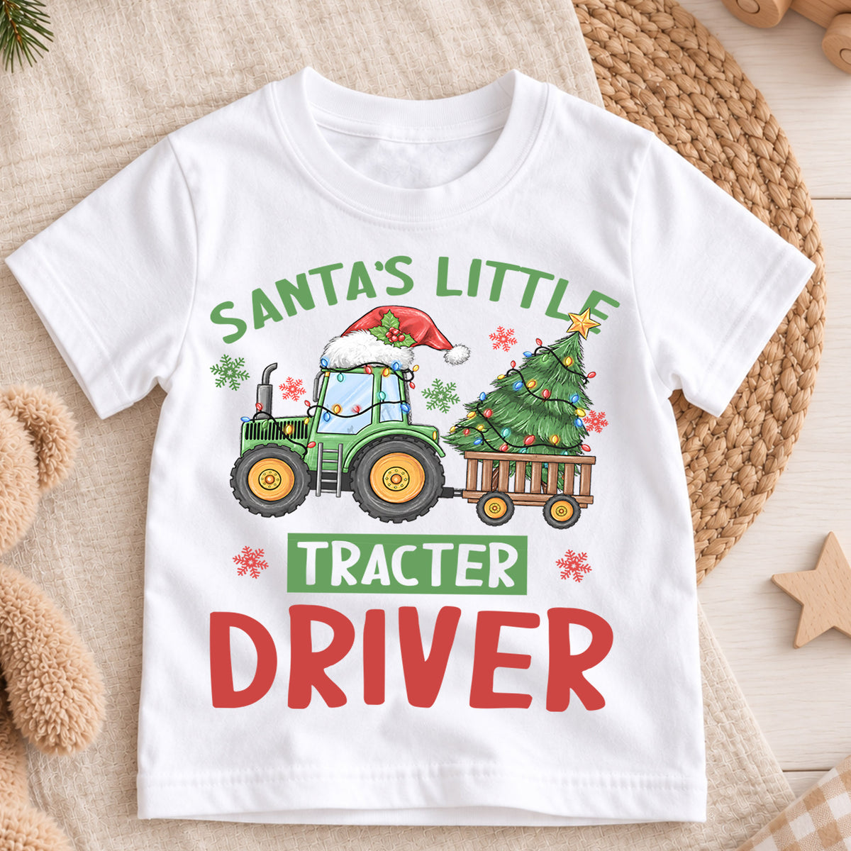 Santa's Little Tractor Driver Kids Christmas Shirt, Christmas Tractor Tee, Farm Holiday T Shirt, Xmas Gift for Tractor Lover — product view 3