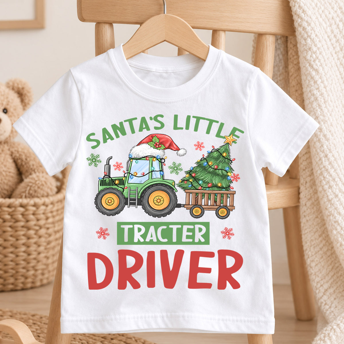 Santa's Little Tractor Driver Kids Christmas Shirt, Christmas Tractor Tee, Farm Holiday T Shirt, Xmas Gift for Tractor Lover — product view 4