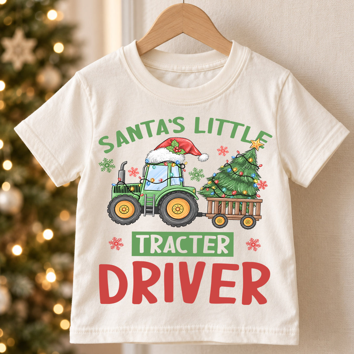 Santa's Little Tractor Driver Kids Christmas Shirt, Christmas Tractor Tee, Farm Holiday T Shirt, Xmas Gift for Tractor Lover — product view 5