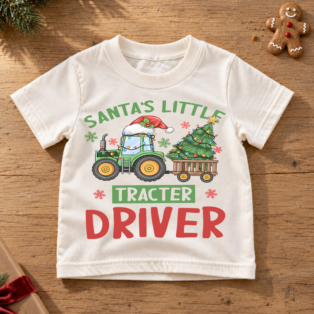 Santa's Little Tractor Driver Kids Christmas Shirt, Christmas Tractor Tee, Farm Holiday T Shirt, Xmas Gift for Tractor Lover — product view 6