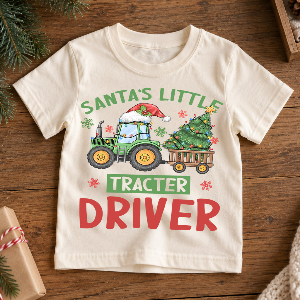 Santa's Little Tractor Driver Kids Christmas Shirt, Christmas Tractor Tee, Farm Holiday T Shirt, Xmas Gift for Tractor Lover — product view 7
