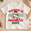 Santa's Favorite Boy Kids Christmas Shirt, Snowman Skateboard Tee, Retro Christmas Shirt for Boys, Funny Festive Holiday Outfit and Gift — product view 1