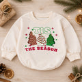 Christmas Cookie Baby Romper, Tis the Season Tree Treat Outfit, Retro Holiday Romper, Cute Toddler 1st Christmas Gift Set — product view 1