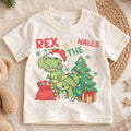 Christmas T Rex Kids Shirt, Dinosaur Christmas Lights Tee, Funny T Rex Holiday Shirt for Boys and Girls, Cute Dino Christmas Outfit and Gift — product view 1