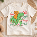 Gingerbread Dinosaur Kids Christmas Shirt, T Rex Holiday Lights Tee, Funny Dino Christmas T Shirt, Xmas Gift for Kids — product view 1