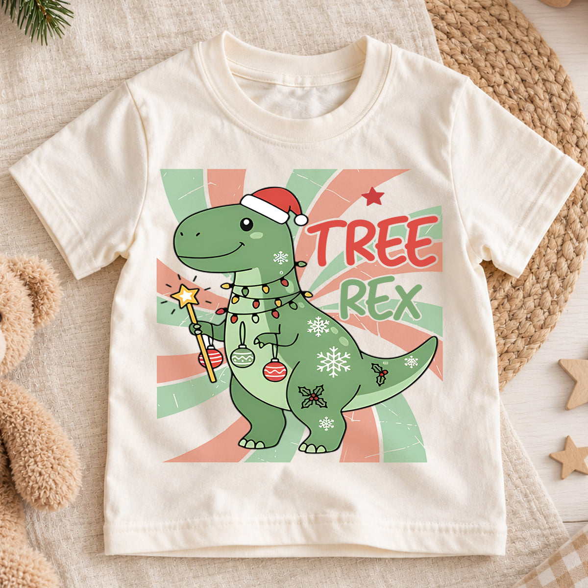 Tree Rex Kids Christmas Shirt, T Rex Dinosaur Holiday Tee, Funny Christmas Dino T Shirt, Dinosaur Lover Xmas Gift for Kids — product view 1
