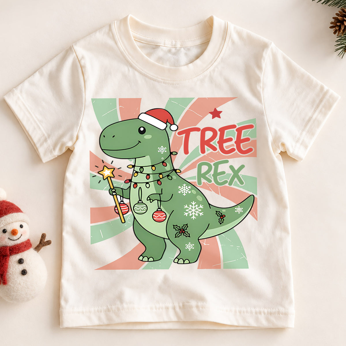 Tree Rex Kids Christmas Shirt, T Rex Dinosaur Holiday Tee, Funny Christmas Dino T Shirt, Dinosaur Lover Xmas Gift for Kids — product view 2