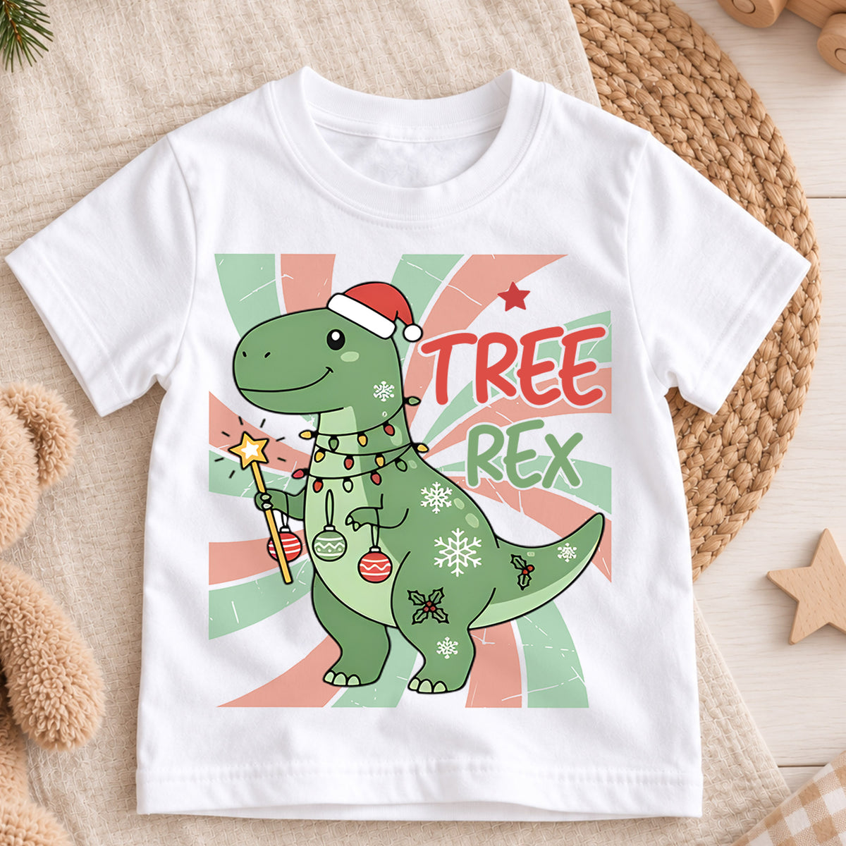 Tree Rex Kids Christmas Shirt, T Rex Dinosaur Holiday Tee, Funny Christmas Dino T Shirt, Dinosaur Lover Xmas Gift for Kids — product view 3