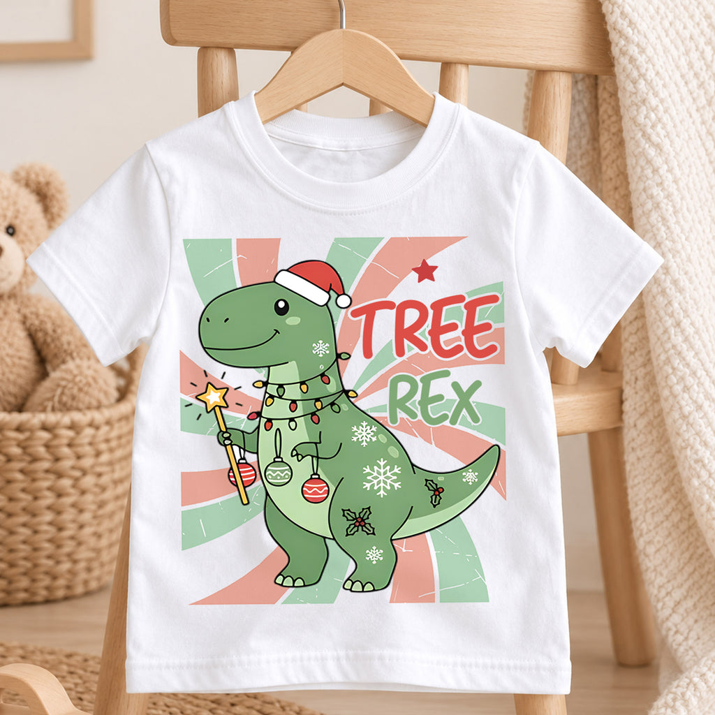 Tree Rex Kids Christmas Shirt, T Rex Dinosaur Holiday Tee, Funny Christmas Dino T Shirt, Dinosaur Lover Xmas Gift for Kids — product view 4