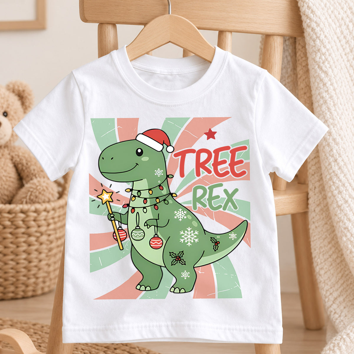 Tree Rex Kids Christmas Shirt, T Rex Dinosaur Holiday Tee, Funny Christmas Dino T Shirt, Dinosaur Lover Xmas Gift for Kids — product view 4