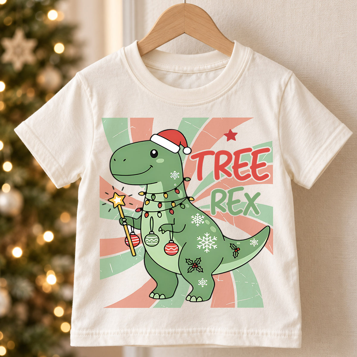Tree Rex Kids Christmas Shirt, T Rex Dinosaur Holiday Tee, Funny Christmas Dino T Shirt, Dinosaur Lover Xmas Gift for Kids — product view 5