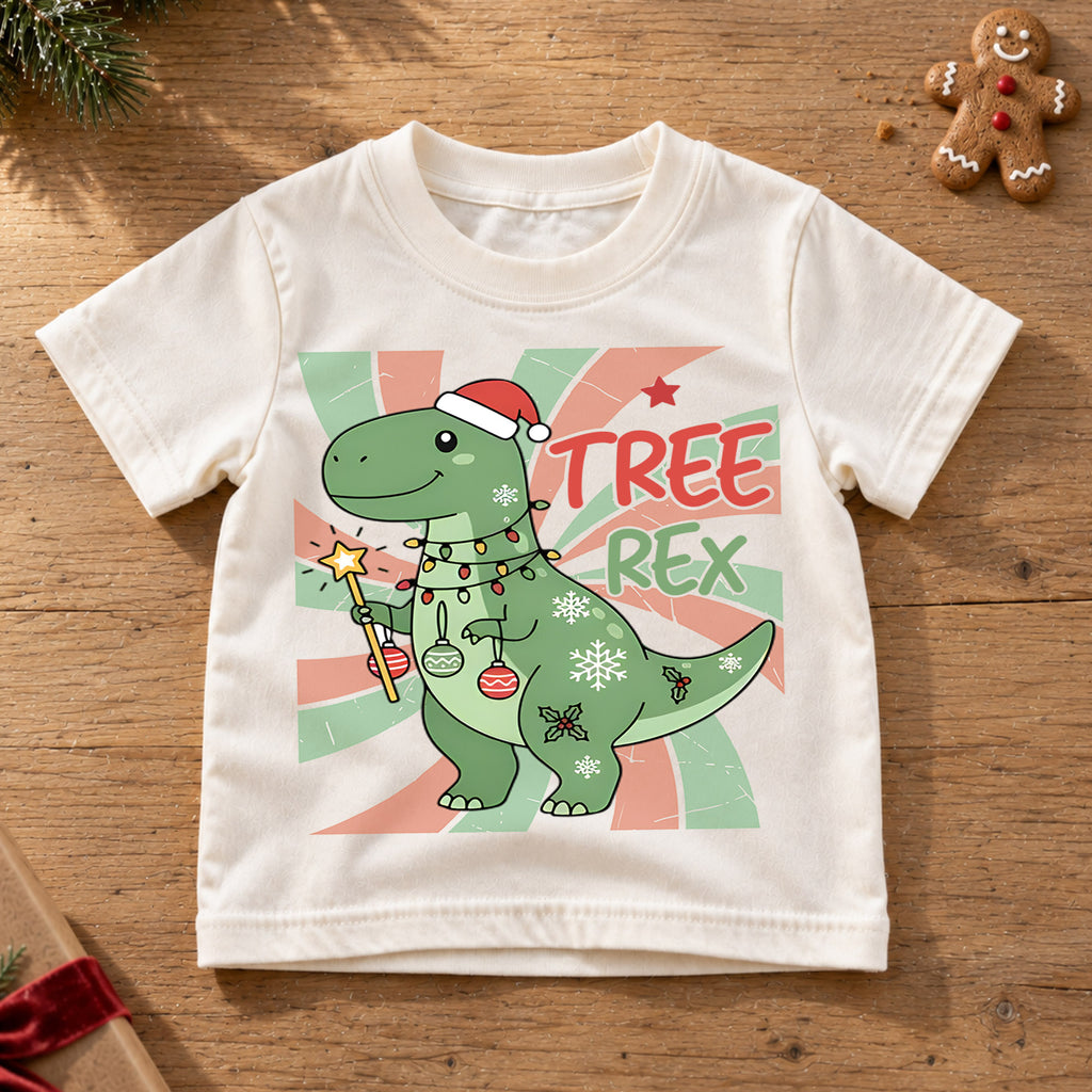 Tree Rex Kids Christmas Shirt, T Rex Dinosaur Holiday Tee, Funny Christmas Dino T Shirt, Dinosaur Lover Xmas Gift for Kids — product view 6